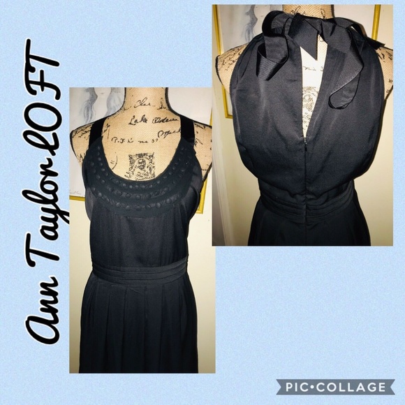 LOFT BLACK FIT & FLARE DRESS W/TIE AT BACK NECK~12 - Picture 4 of 6